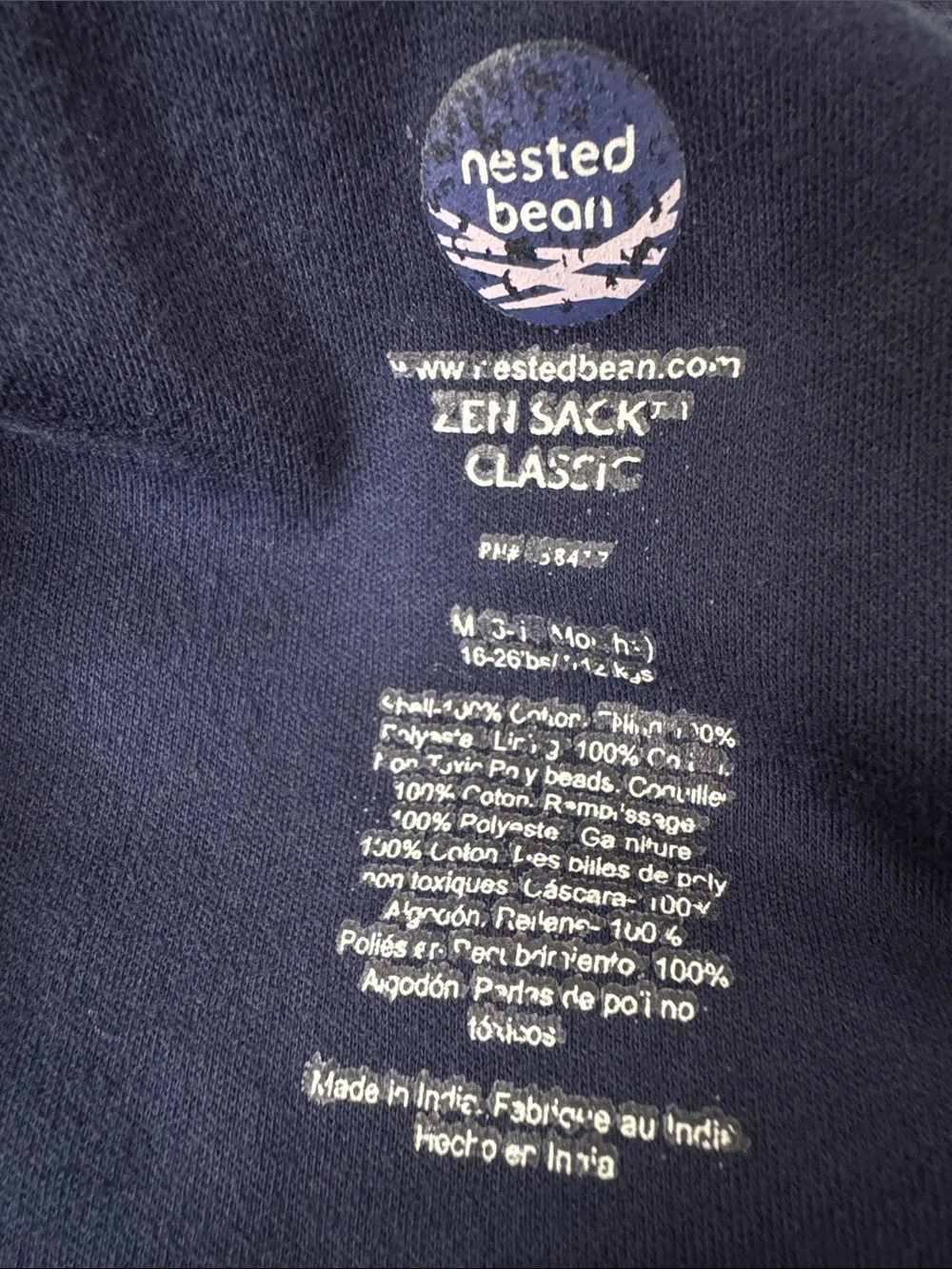Nested Bean Navy Sleep Sack Zen Sack Classic Size Medium 6-15 Months GUC